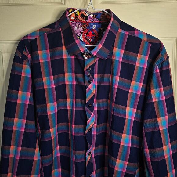 Au Noir Upscale Dark Purple Multicolor Plaid Dress Shirt Men's 6 Made in Turkey - Picture 2 of 9